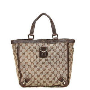 Gucci GG Canvas Abbey Tote Bag Beige Brown Leather